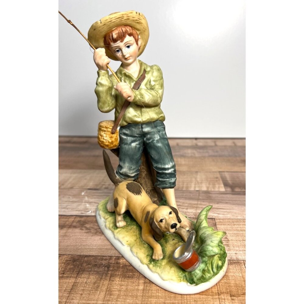 Vintage Lefton Fisherman Figurine With Dog